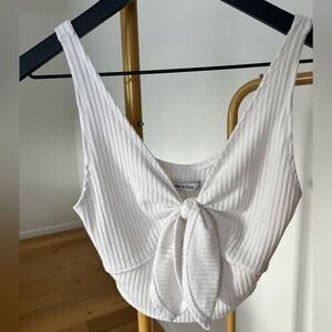 Abercrombie & Fitch White Ribbed Tie-Front Top